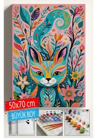Resim Sayılarla Boyama Seti Numaralı Tuval Fırça Boya Dahil Kasnaklı Set 50x70 Cm - Grafiti Kedi 