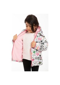 Resim Kız Çocuk Polarlı Kapüşonlu Girls Yazılı Kelebek Desenli Kışlık Şişme Mont & Kaban & Parka-33 Beyaz - Pembe 