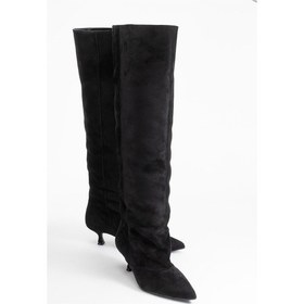 Resim Zach Siyah Süet Diz Üstü Kadın Kısa Topuklu Çizme Siyah Süet 