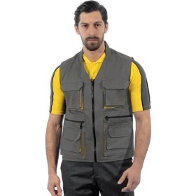 Resim Şensel, Reflektörlü Çok Cepli Yelek, Gri-Sarı -118E1393- 