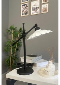 Resim Risso Beyaz Siyah Gövde Masa Lambası Dekoratif Abajur Çocuk Odası Başucu Lambası Okuma Lambası Beyaz 