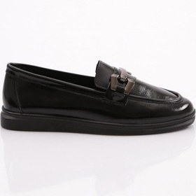 Resim Dgn 981z Kadin Metal Tokali Loafer Ayakkabi SIYAH RUGAN 
