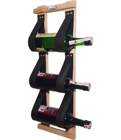 Resim Doğal Ahşap Deri Askılı Şaraplık Şişelik Şişe Askısı 3 şişelik 