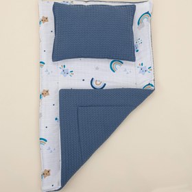 Resim Alt Açma Matı ve Yastık - Çift Taraflı - İndigo Petek - Mavi Gökkuşağı 