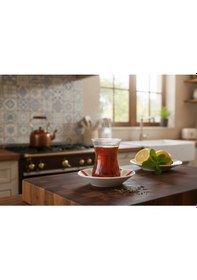 Resim Paşabahçe 6'lı Çay Bardağı 130cc Ve Porland Porselen 6'lı Çay Tabağı Set Kolye,küpe Hediyeli Şeffaf 