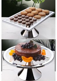 Resim Yuvarlak ve Dikdörtgen Kek Pasta Kurabiye Standı 2'li Gümüş 