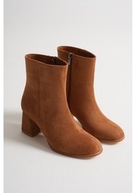 Resim Rooc Topuklu Süet Ortopedik Fermuarlı Kadın Bot - Taba Taba 