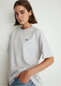 Resim Mavi Kadın Kısa Kollu Penye Ust Açık Gri Melanj 1612188-80196 Gri 