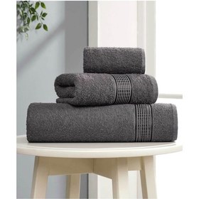 Resim 3 Parça Ekonomik Banyo Havlu Seti Pamuklu Ezgi Antrasit 