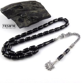 Resim Gümüş Kamçılı Kapsül Model Oltu Taşı Tesbih 