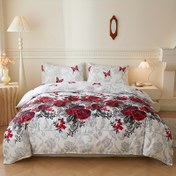 Resim 3 Parça Kırmızı Gül + Kelebek Desenli Nevresim Takımı (1 Yorgan Kılıfı + 2 Yastık Kılıfı, Dolgusuz), Tüm Mevsimler İçin, Yumuşak ve Nefes Alabilir, Minimal Tasarım, Makinede Yıkanabilir 