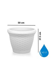 Resim Omnipazar So-hs06 Plastik Hasır Desenli Dekoratif Saksı 42 Litre No 6 Kirli Beyaz 113 