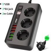 Resim Ganbao 5usb BKL04 Siyah Qc3.0 Çoklu USB Şarj Hub Ab Çıkışları Tak Güç Şeridi Hızlı Şarj Masaüstü Soketi iPhone Samsung Dizüstü Bilgisayar Için Hızlı Şarj (Yurt Dışından) 