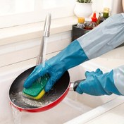 Resim Su geçirmez PVC Uzun Lateks Tarzı Bulaşık Yıkama Eldivenleri - Dayanıklı, Aşınmaya Dirençli, Mutfak, Banyo & Çok Amaçlı Temizlik için Ergonomik Tasarım - Ev İşleri Eldiveni, Mutfak Güvenlik Ekipmanı, Lateks Eldiven, Dayanıklı Mutfak Eldiveni 