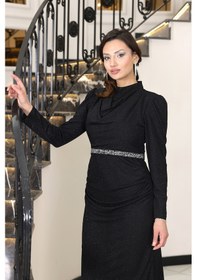 Resim Raika Moda Şık Taş Detaylı Dilara Tesettür Abiye Siyah 