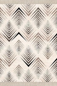 Resim On The Clouds Geometrik Çizgi Desenli Dijital Baskı Yıkanabilir Kaymaz Taban Etnik Kilim Desen Salon Halı MEG614, 160 x 230 
