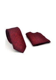 Resim Gaffy Kırmızı Kırcıllı Desenli Bordo Dokuma Kumaş Mendilli Slim Fit Kravat // Sdk-2501-4 Bordo 