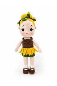 Resim MİNOHOUSE Amigurumi Ayçiçek Elbiseli Lora Bebek Organik Oyuncak 