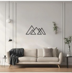 Resim Lazer Kesim Metal Duvar Dekoru Çizgisel Dağ Linear Mountain Metal Duvar Tablosu Doğal 