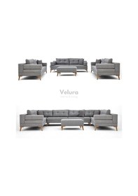 Resim Zeri Modüler Yataklı 3 Adet Üçlü Kanepe & 3'lü Koltuk 3+3+3 - Gri - 104 Gri 