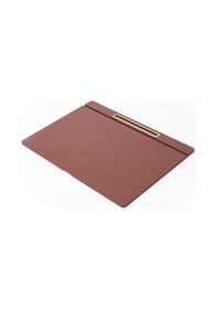 Resim Turgut Office Deri Kapaklı Masa Sümeni Taba Gold Detaylı 50 x 35 CM 