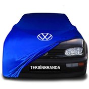 Resim ULTRASHOP Volkswagen Golf 3 (1991 - 1999) Mavi Kumaş Araba Branda Logolu Kumaş Araba Brandası Penye Oto Branda 