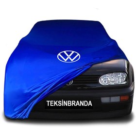 Resim ULTRASHOP Volkswagen Golf 3 (1991 - 1999) Mavi Kumaş Araba Branda Logolu Kumaş Araba Brandası Penye Oto Branda 