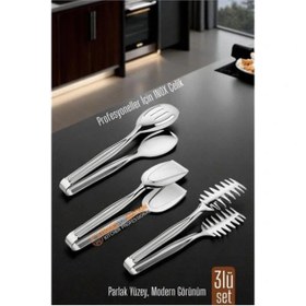 Resim shopwave 3’lü İnox Çelik Mutfak Maşa Seti - Makarna Pasta Salata Çok Amaçlı Maşa 3 lü SET 