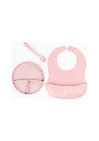Resim Buğz Pembe 3 Lü Silikon Yemek Seti Önlük + Diş Kaşıyıcılı Kaşık + Vakumlu Tabak 