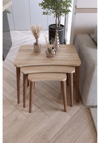 Resim Zuesse Dizayn Reyhan 3lü Zigon Sehpa & Yan Sehpa Ahşap Ayaklı Salon Seti Çay Sehpası - Sonomo 