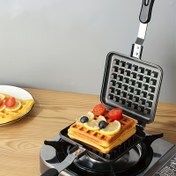 Resim Çift Taraflı Waffle Yapıcı - Yapışmaz Alüminyum, Kare Şekil, Pancake ve Kekler İçin Mükemmel, Ev ve Restoran Kullanımı İçin İdeal, Restoran Kalitesinde Waffle Yapıcı | Zarif Siyah Kaplama | Dayanıklı Waffle Yapıcı 