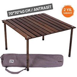 Resim Bag The Joy 70x70x40 CM Ahşap Katlanır Rulo Antrasit Kamp ve Piknik Masası 