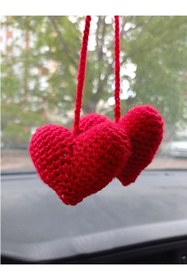 Resim Mony Tasarım Amigurumi Kalp El Emeği Araba Süsü Dikiz Aynası 
