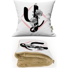 Resim Y HARFİ Baskılı Kişiye Özel Opsiyonel Battaniyeli Yastık Kırlent 2 in 1 