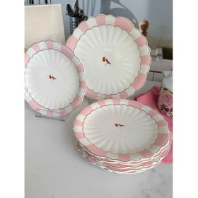 Resim Rossev Pink Bird Servis Sunum Pasta Seti 7'li 