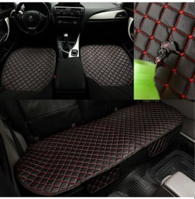 Resim Oto Koltuk Minderi Suni Deri Ön İki Koltuk Ve Arka Oturak 3'lü Ön Siyah Kırmızı 