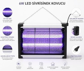 Resim Busstier 6W Fişli Elektrikli LED Sivrisinek Kovucu Asılabilir UV Işıklı Sinek Tuzak Gece Lambalı Sessiz Çalışan Böcek Etkisiz Hale Getirici Ev Balkon Bahçe Kullanımına Uygun 
