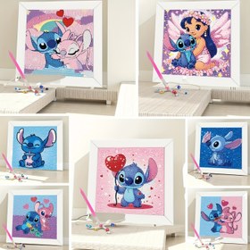 Resim 1 Set 7 Disney Stitch Elmas Boyama Tam Kiti (Aletler Dahil) | El Yapımı DIY Stres Giderici | Sanat Dekorasyonu | Oturma Odası Duvar Sanatı | Tatil Hediyesi 