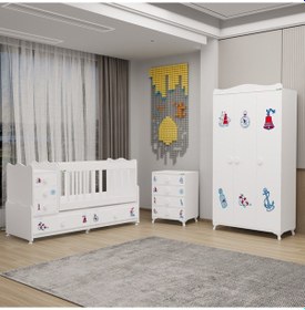 Resim Melina Bebek Odası Yıldız 3 Kapaklı Ve Şifonyer - Denizci Beyaz 