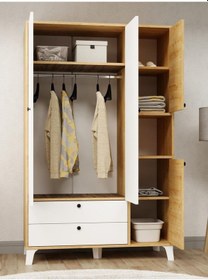 Resim Kuzeylife 4 Kapaklı 6 Raflı Ekstra Derin Gardrop-52 Cm Derinlik Beyaz 