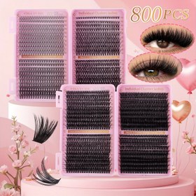 Resim 800 Küme 8-18mm DIY Kirpik Uzatma Kiti, Kabarık Doğal Stil 10D-100D Karışık Yoğunluk Kedi Gözü Sahte Kirpikler, Yumuşak ve, Günlük Yolculuk ve Randevular için Uygun, Sahne, Partiler vb. için de Uygun, Kullanımı Kolay, Tekrar Kullanılabilir 