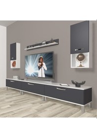 Resim Decoraktiv Eko 270da Mdf Krom Ayaklı Tv Ünitesi Tv Sehpası Beyaz - Antrasit 