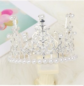 Resim 1 Adet İnci Taç Kek atif Küçük Tiaras Kristal İnci Prenses Caketoppers A 