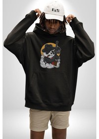 Resim Gangster Panda Kadın Erkek Siyah Kapüşonlu Sweatshirt Hoodie Siyah 