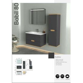 Resim Evros Babil Banyo Dolabı 80 cm Siyah Boy Dolabı Dahil 