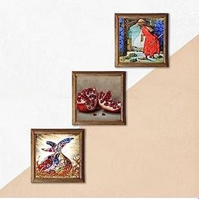 Resim Pinecone Kaplumbağa Terbiyecisi, Semazen, Nar Taş Duvar Tablosu - Ahşap Çerçeveli Taş Tablo - 25x25 cm - 3 Parça Set - Dekoratif Duvar Sanatı - Modern Ev ve Ofis Duvar Dekoru W3-853 