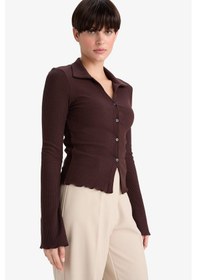 Resim Defacto Fitted Polo Yaka Fitilli Kaşkorse Hırka G3057ax25wnbn505 Kahve 