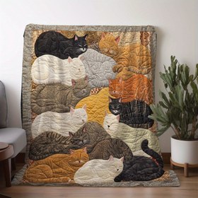 Resim Vintage kedi baskılı battaniye, süper yumuşak ve konforlu flanel battaniye - tüm mevsimler için uygun, ofis, ev, oturma odası dekorasyonu, seyahat, kamp, tatil ve parti hediyesi 