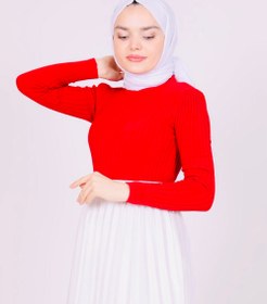 Resim Boğazlı Triko Badi Kırmızı - Standart 