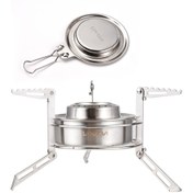 Resim Moveevo Stainless Steel Çakmaklı 120ml Alkol Ocağı + Katlanır Stand + Sönümleme Kapağı - Kamp, Doğa Yürüyüşü İçin Taşınabilir Isıtma Aleti Gümüş 